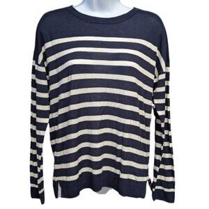 A New Day Sweater Lightweight Crewneck Navy Blue White Women's Size Medium